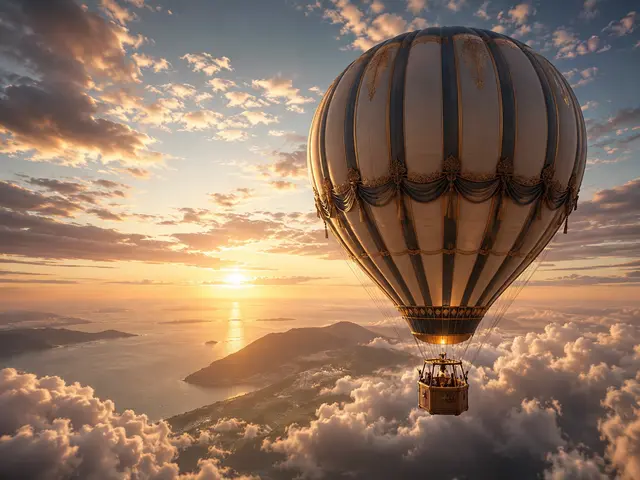 Montgolfière au soleil couchant