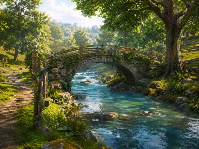 Pont de pierre sur rivière claire